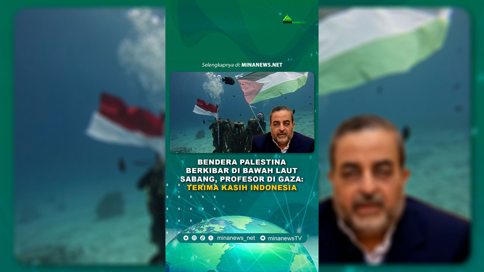 Bendera Palestina Berkibar di Bawah Laut Sabang, Profesor di Gaza: Terima Kasih Indonesia