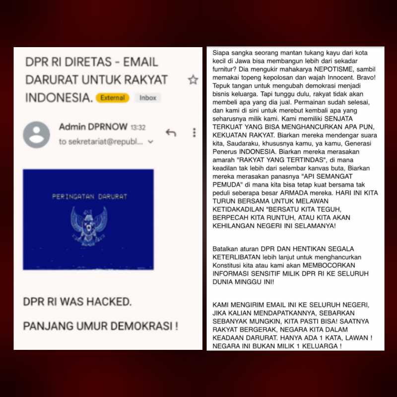 Email DPR RI Diduga Diretas, Bagikan Pesan Perlawanan